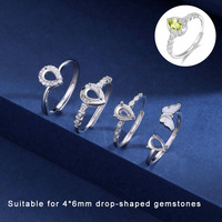 925 Sterling Silber Ringfassung Verstellbare Blanko-Ringbasis mit Tropfenform Ovalform für DIY Schmuckherstellung Set Schmuckteile