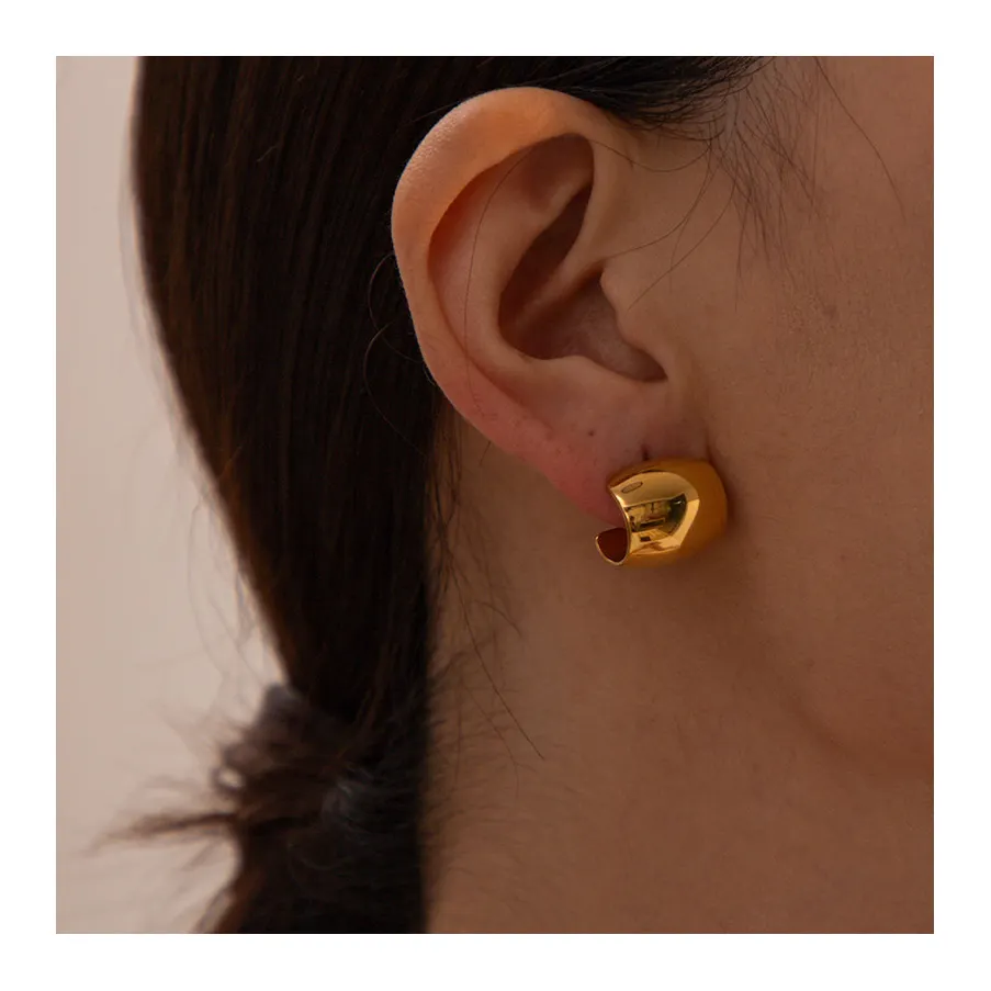 Zubehör Schmuck Mode 18 Karat vergoldete Ohrringe Edelstahl Frauen Minimalist Oval Wide Edge Ohr stecker Schmuck