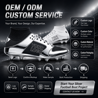 Chaussures de football montantes personnalisées argent métallisé, crampons de football à marque privée OEM ODM, logo personnalisé, crampons de football à cheville haute