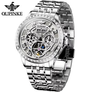 Montre mécanique squelette OUPINKE 3252 pour homme, acier inoxydable, multifonction, lumineuse, étanche, automatique, tourbillon - Product Image 5