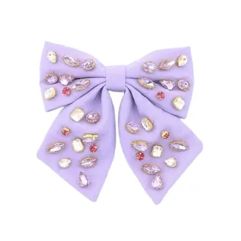 Vintage Bow Denim Fabric With Colored Crystals Pearl French Spring Hair Accessories For Girls