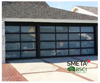 Porte de garage sectionnelle LONGTAI moderne à cadre en aluminium avec insert en verre plein, coupe-vent, finition pour villas
