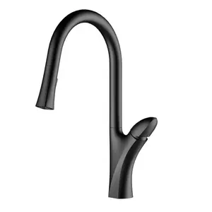 Contemporary High Quality Brass Matte Black Pull Out Kitchen Mixer Tap with Spray Modern Single Handle Kitchen Mixer Faucet