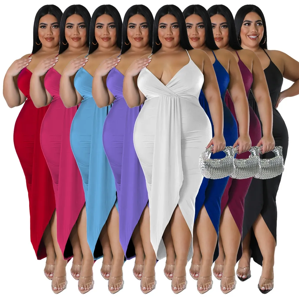 Gaun ukuran Plus Musim Panas 2023 gaun Halter polos wanita pakaian wanita seksi gaun musim semi L-4XL untuk butik wanita