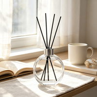 Flacon diffuseur en verre rond de luxe vide, personnalisé, 200 ml, 100 ml, pour arôme, avec bouchon à vis noir et bâtonnets en rotin