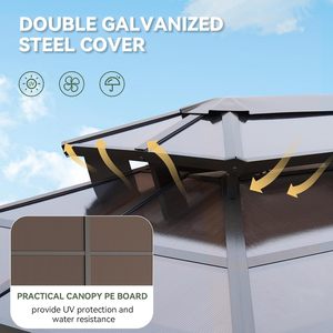Gazebo de jardin 8 x 5 pieds, gazebo de barbecue en aluminium avec toit en polycarbonate, auvent rigide pour barbecue avec étagères pour pelouse, patio, jardin - Product Image 2