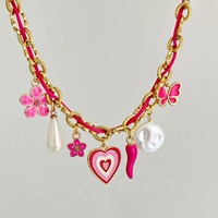Populaire Étanche Bricolage Charme Collier En Acier Inoxydable 18K Or Fleur Poivre Coeur Perle Charmes Collier