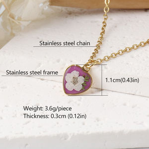 Kalung bunga kering bentuk hati alami kalung liontin bunga Resin kalung bunga padat buatan tangan berlapis emas untuk wanita - Product Image 3