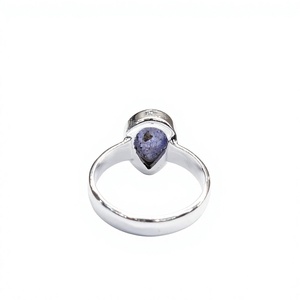 Violet Tanzanite <b>Ring</b> 925 Sterling Silver Teardrop Cabochon Smooth Bezel <b>Plain</b> Band Solitaire <b>Ring</b> Wholesale - Product Image 5