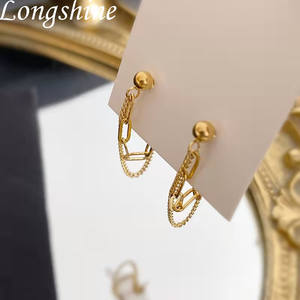 Boucles d'oreilles à chaîne et pompon en <span class=keywords><strong>or</strong></span> 18K, bijou rétro, tendance, pour femmes, nouvelle collection 2020 - Product Image 2