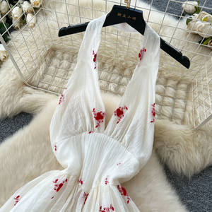 Vestido midi casual ajustado sin mangas con cuello en V y espalda descubierta de <span class=keywords><strong>encaje</strong></span> estampado para mujer 2026 - Product Image 6