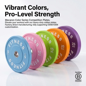 Disques de musculation en caoutchouc Macaron à code couleur, trou de 50 mm, pour haltères de gym, avec logo personnalisé - Product Image 1