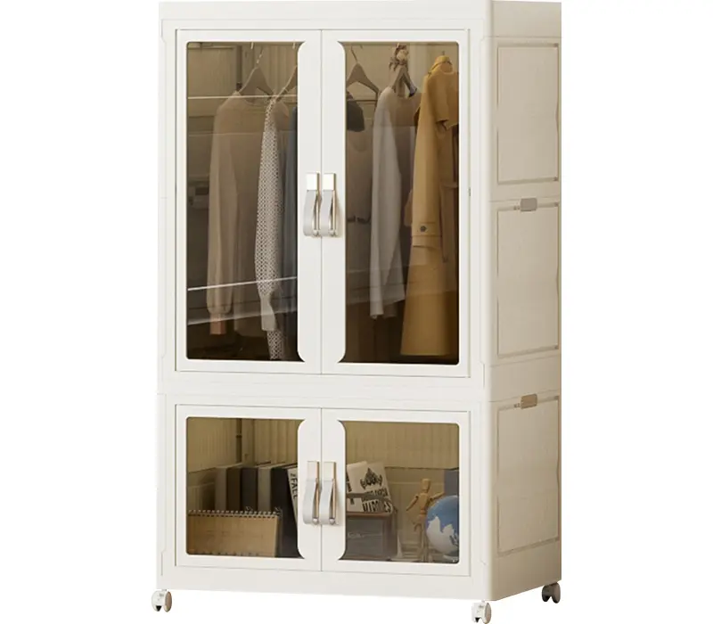 Hot selling multi-functional foldable 54cm bedroom home detachable clothing storage plastic wardrobe with wheels