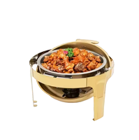 Chauffe-Plats Commercial TAIDING Premium 6L à Gaz en Acier Inoxydable Doré avec Couvercle Roulant, Chauffage à l'Alcool Solide pour Hôtels