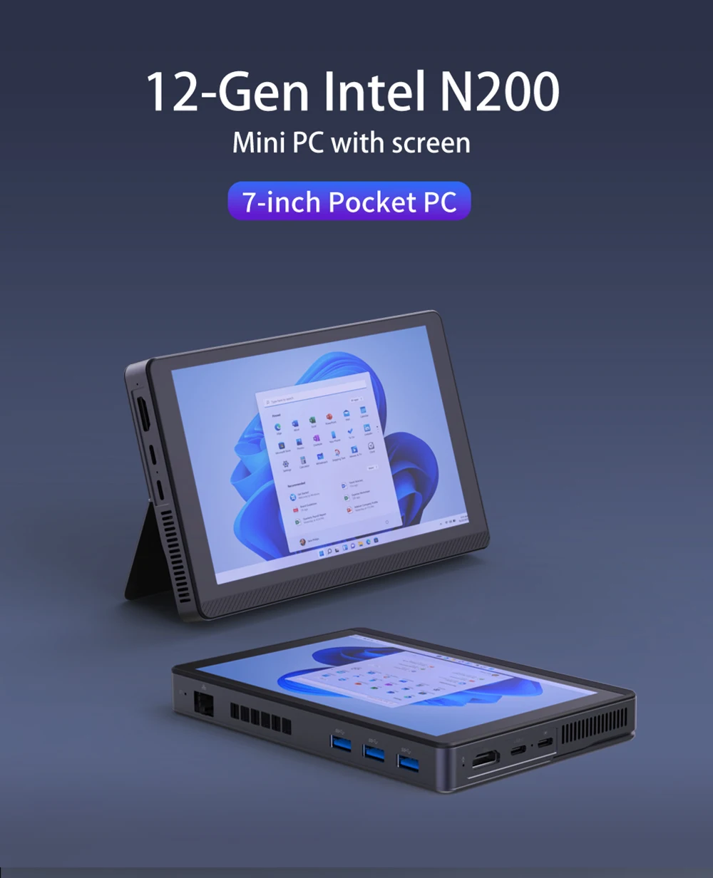 Portable Mini Computer Host Intel N200 with 7-inch Five Point