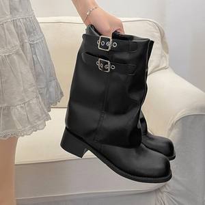 Botas de Tacón Grueso Negras Estilo Vaquero Occidental Retro para Mujer, Botas Modernas de Alta Gama 2026 - Product Image 4