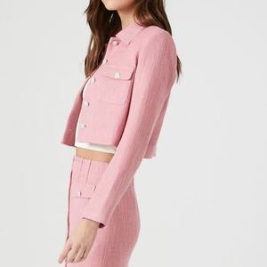 Nuevo Conjunto de Dos Piezas de Lino para Mujer, de Alta Calidad, al por Mayor, Elegante, para el Trabajo, Chaqueta Corta con Botones de Perla y Minifalda en Línea A - Product Image 3