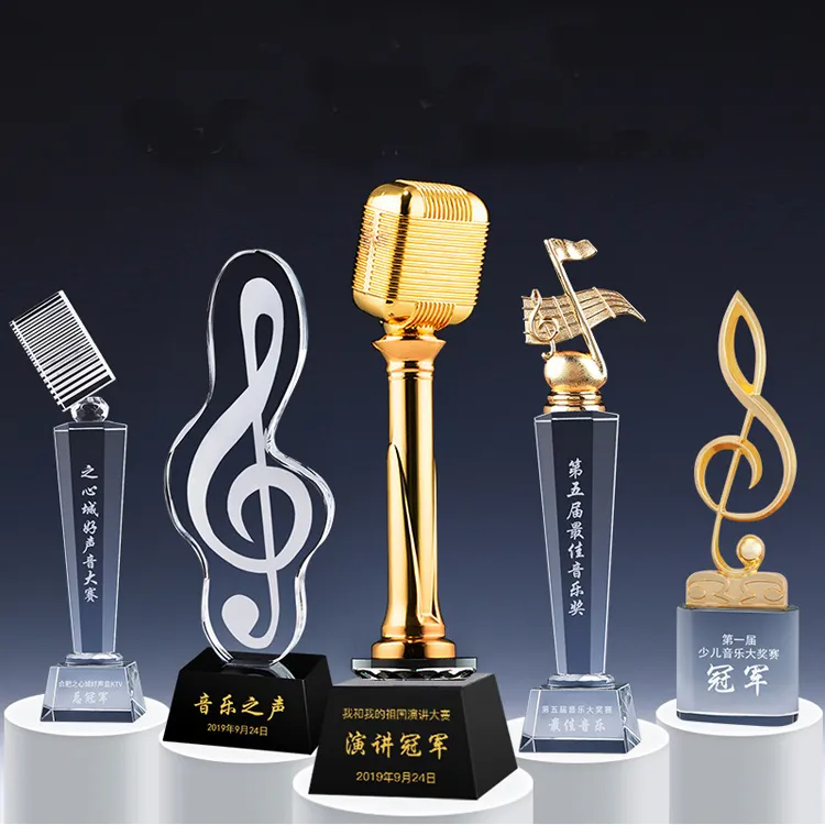 Microfone de resina de âncora design personalizado, premiada musical de cristal para a melhor voz, presentes de lembrança