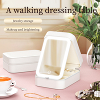 Smart Touch LED Miroir cosmétique Boîte à bijoux pliable Miroir intelligent Sac de rangement cosmétique portable avec miroir LED