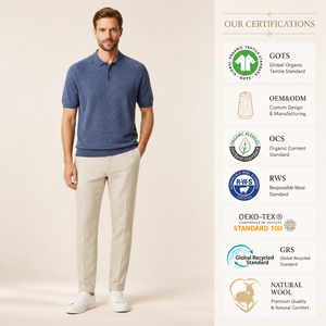 Maglione Personalizzato in <span class=keywords><strong>Lana</strong></span> Merino, Polo Attiva a Maniche Corte in Lino, Maglione da <span class=keywords><strong>Uomo</strong></span> Traspirante ed Elastico - Product Image 1