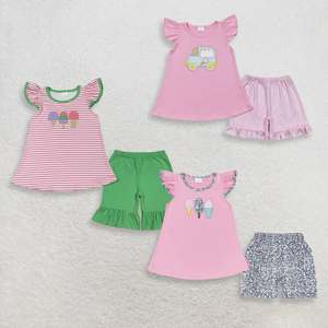 ชุดเซ็ต 2 ชิ้น เสื้อทูนิคปักลายไอศกรีมสีชมพูลายทางสำหรับเด็กผู้หญิง พร้อมกางเกงขาสั้นระบายขอบ รุ่นใหม่ล่าสุด - Product Image 1