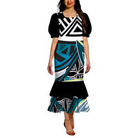 Robe de soirée à queue de poisson Mumu Micronésienne à imprimé polynésien personnalisée de qualité supérieure, robe Mumu extensible pour femmes, col carré, robe bouffante