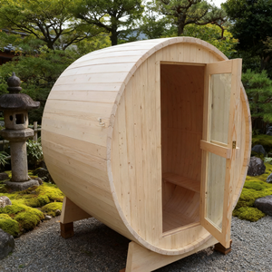 Nouvelle innovation : Sauna extérieur traditionnel en cèdre en forme de baril avec vue panoramique en verre - Product Image 1