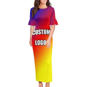 Color Block Ruffle Sleeves Dress Summer Samoa Tribal Vintage Clothing Islander Mujeres Vestidos al por mayor Faldas largas personalizadas - Product Image 5