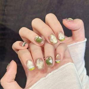 Lancement de nouveaux produits - Ongles artificiels originaux en forme de papillon, couleur rose nude, <span class=keywords><strong>paillettes</strong></span> dorées, style Sweet Dollar, faits à la main, portables - Product Image 1