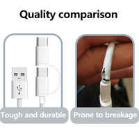 Câble tressé personnalisé avec logo, charge rapide PD, blanc, 3A, câble de données pour téléphone portable, 2 en 1, USB Type C