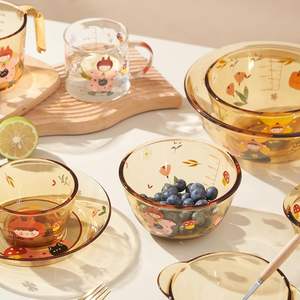 Ensemble de bols et assiettes en verre Cirami, ovales, compatibles micro-ondes, avec couvercles, design cartoon, pour le stockage des aliments, pique-nique, cadeau pour adultes - Product Image 3