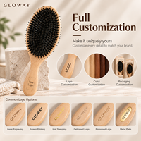 Brosse à cheveux en bois de hêtre avec logo personnalisé, poils de sanglier denses et nylon mélangés, pour démêler et masser le cuir chevelu, idéale pour les cheveux épais et longs