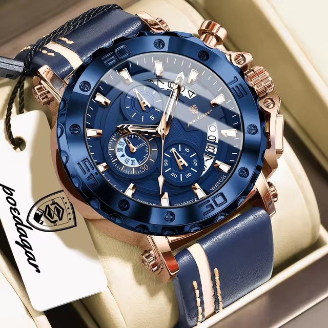 POEDAGAR 892 Trendy Men Wristwatch Luminous Waterproof Leather Quartz Men's Watches Date Chronograph Man Watch Reloj