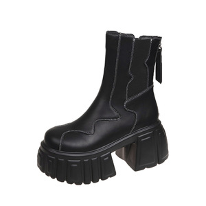 Nouvelles bottes courtes pour femmes automne-hiver avec semelle épaisse, bottes rehaussant la taille, style britannique, talons hauts, chaussures à talon épais - Product Image 6