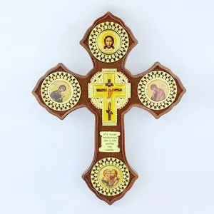 Icone ortodosse personalizzate di fabbrica forma incrociata materiale in lega di legno ortodosso icone religiose ortodosse decorare