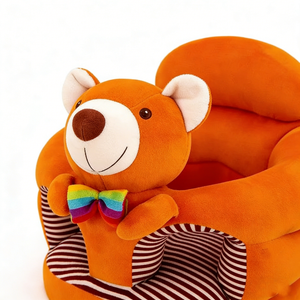 Asiento de aprendizaje para bebés de peluche de oso naranja personalizado, sofá de entrenamiento anti-vuelco para bebés con lazo de arcoíris y rayas - Product Image 5
