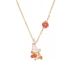 Collana con Coniglio in Ottone, Fiore Rosa e Nappa, Placcata Oro 18K, con Perla d'Acqua Dolce - Adorabile Stile <span class=keywords><strong>Alice</strong></span> nel <span class=keywords><strong>Paese</strong></span> delle <span class=keywords><strong>Meraviglie</strong></span>, Bianca - Product Image 5