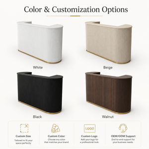 <span class=keywords><strong>Comptoir</strong></span> de réception cannelé avec base dorée pour salon de beauté, moderne, vente en gros, directement de l'usine, logo personnalisé - Product Image 5
