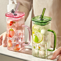 Nouvelle Tendance : Mug à Boire Carré en Verre Borosilicate Transparent de 350 ml, Réutilisable, Moderne, pour Maison/Bureau, Bière, Boba, avec Couvercle et Paille