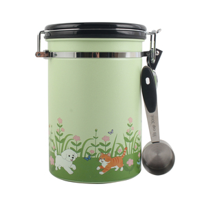 Pot de rangement hermétique réutilisable en forme de cylindre avec motif de chien et de chat de dessin animé pour le thé et le café, boîte à café en acier inoxydable - Product Image 3