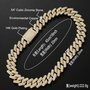 큐빅 지르콘 20mm 쿠반 체인 목걸이 남성용 힙합 아이스드 아웃 크리스탈 프롱 체인 - Product Image 6