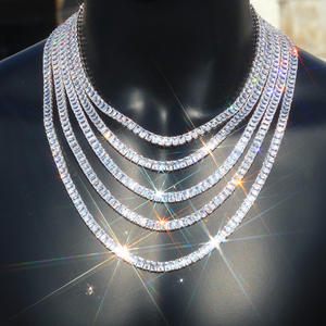 Collar de cadena de tenis Chapado en plata NOUYA para mujer, piedras de circón Baguette de 6mm, joyería fina de Hip Hop, cadenas de tenis - Product Image 3