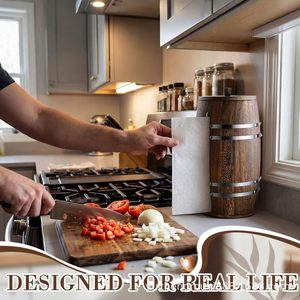 Wooden Retro Round <b>Paper</b> Towel Holder With Metal Bands <b>Kitchen</b> Storage Stand For Napkins Household Use - Product Image 3