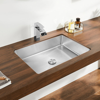 Évier de salle de bain rectangulaire en acier inoxydable 304 moderne et luxueux à encastrer avec drain escamotable pour usage hôtelier