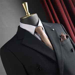 I testimoni dello sposo del matrimonio <span class=keywords><strong>doppiopetto</strong></span> <span class=keywords><strong>blu</strong></span> da uomo <span class=keywords><strong>gessato</strong></span> tailleur tailleur stile britannico Plus Size cerniera realizzata in viscosa 340 grammi - Product Image 6