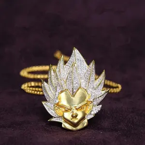 Wholesale hip hop Goku face pendant cartoon character necklace icedout 925 silver moissanite diamond fashion jewelry charms