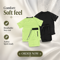 Ensemble de sport pour homme en polyester respirant à séchage rapide, col rond, manches courtes, élastique, anti-humidité, vente en gros pour l'été