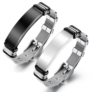 Braccialetto da <span class=keywords><strong>uomo</strong></span> personalizzato in acciaio inox <span class=keywords><strong>con</strong></span> barra vuota impermeabile regolabile cinturino in maglia <span class=keywords><strong>con</strong></span> classico stile geometrico per l'<span class=keywords><strong>incisione</strong></span> - Product Image 1