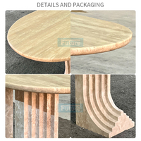 Table basse moderne en travertin beige ovale avec table en travertin en forme de L pour table à thé personnalisée de luxe 6 places