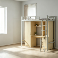 Lit simple en acier pour étudiants avec bureau intégré sous le lit supérieur, adapté aux dortoirs scolaires et aux quartiers du personnel